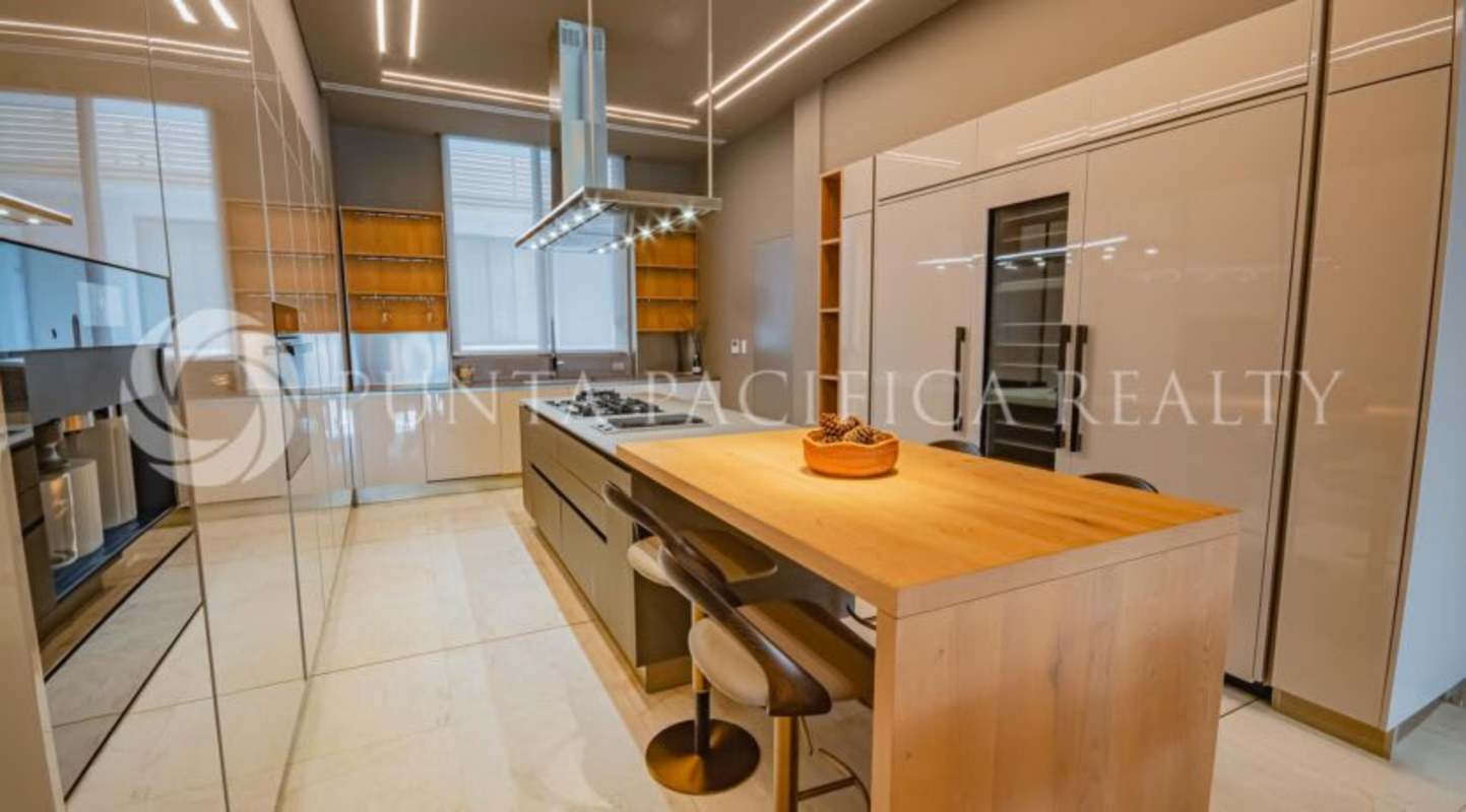 Modern living room luxury furnishing marble floors terrace access Ocean Reef Panama