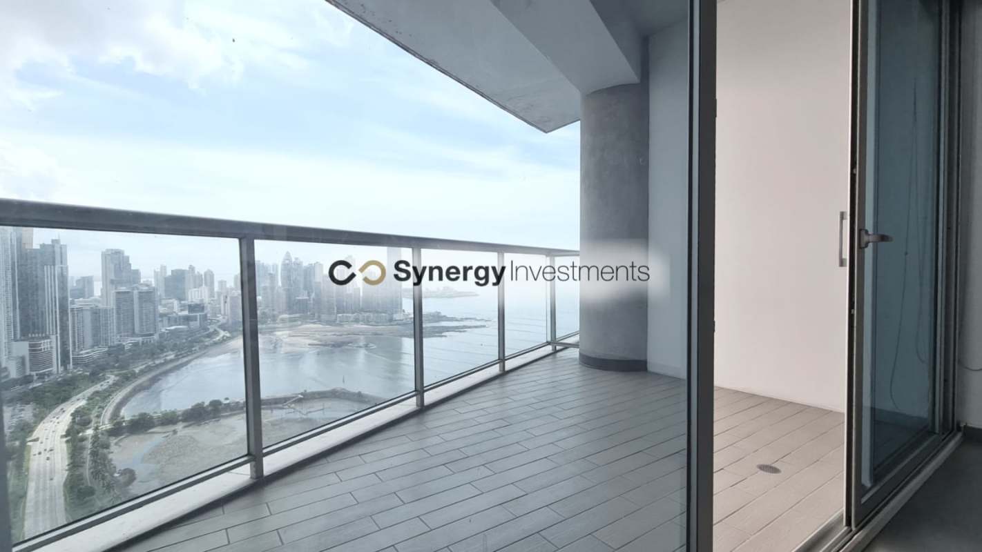 Contemporary bathroom with glass-enclosed shower granite vanity Yacht Club Tower Panama