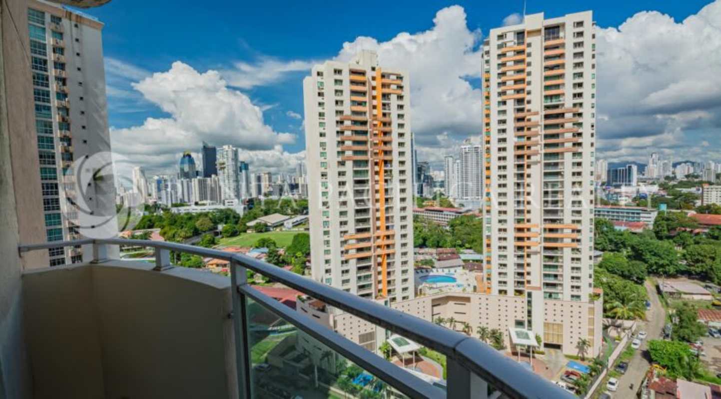 Panoramic city skyline views from terrace in luxury furnished rental PH Costa Pacifica Punta Pacifica