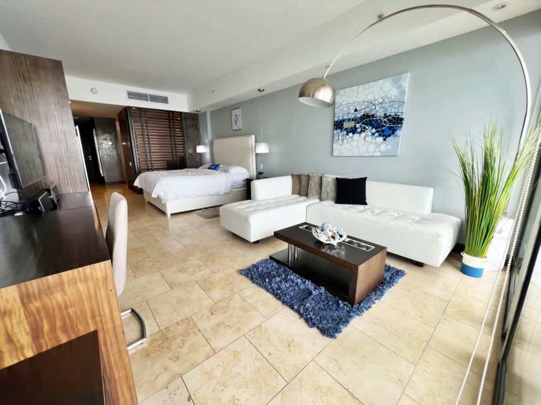 Compact kitchenette with granite counter in Punta Pacifica luxury suite