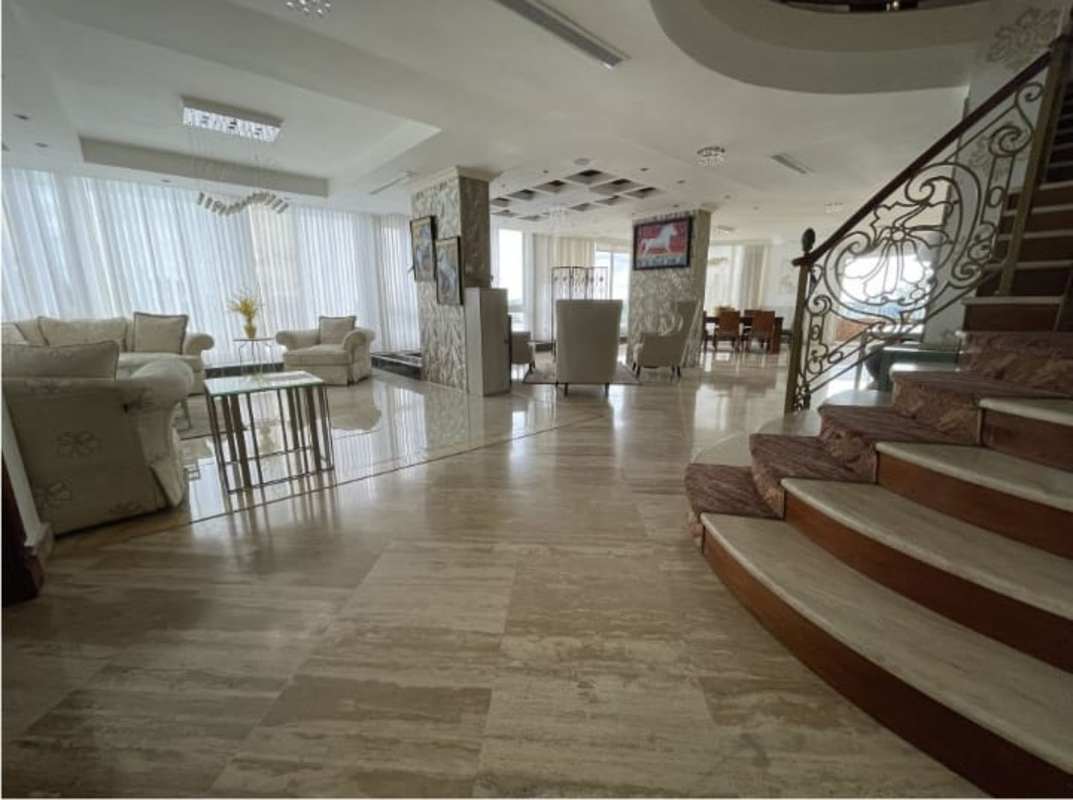 Luxurious master bedroom with jacuzzi, marble bathroom, skyline and ocean view