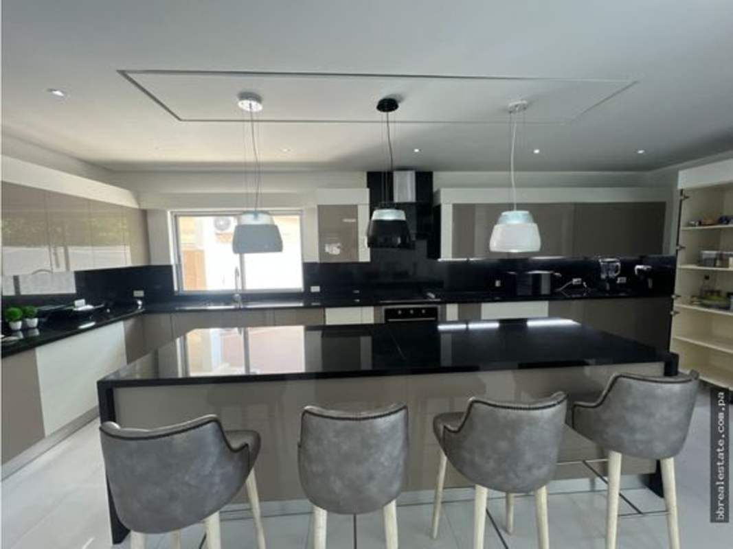 Modern gourmet kitchen marble island premium appliances Costa del Este Panama