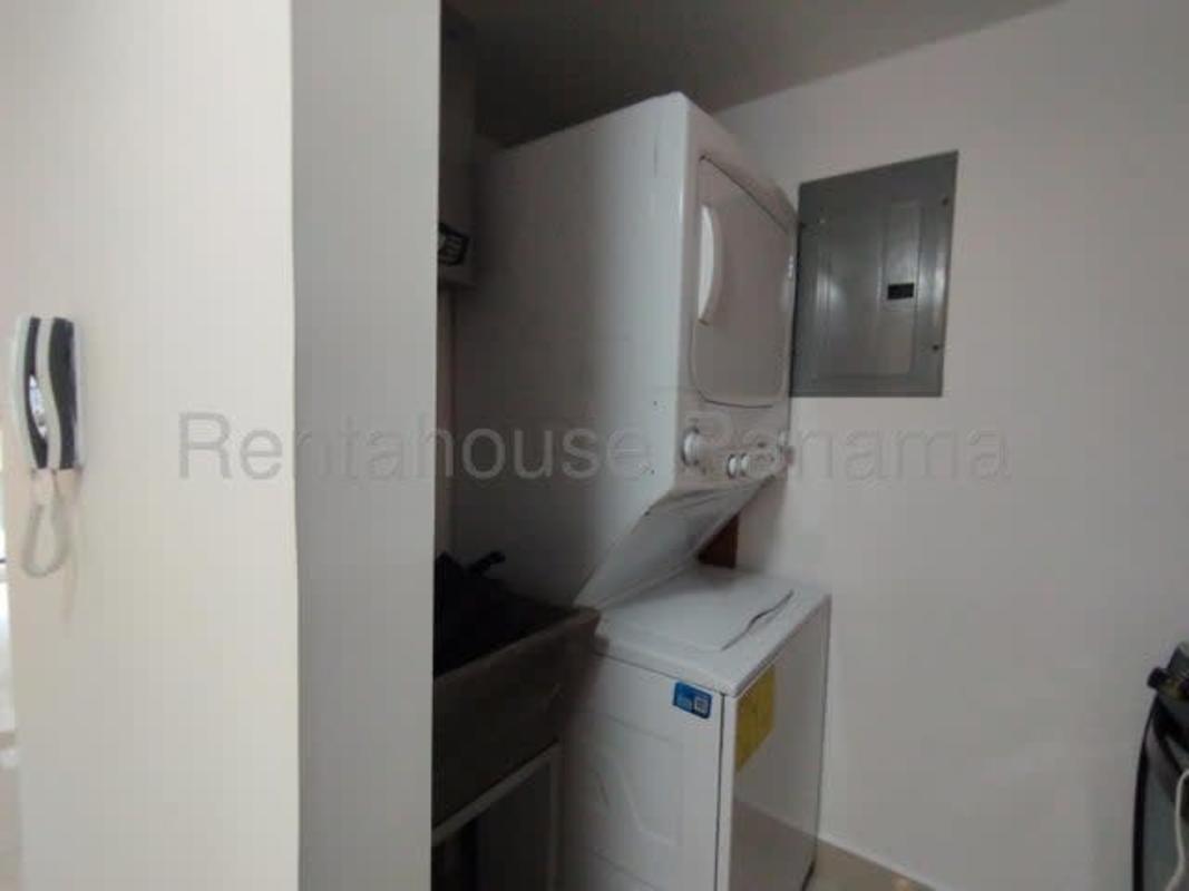 View of Panama City skyline from private balcony apartment in Obarrio