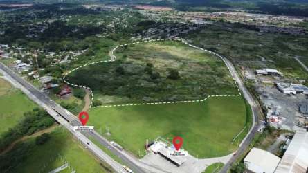 Outlined aerial view of 3.3 hectares commercial lot near Panamericana Highway Panama