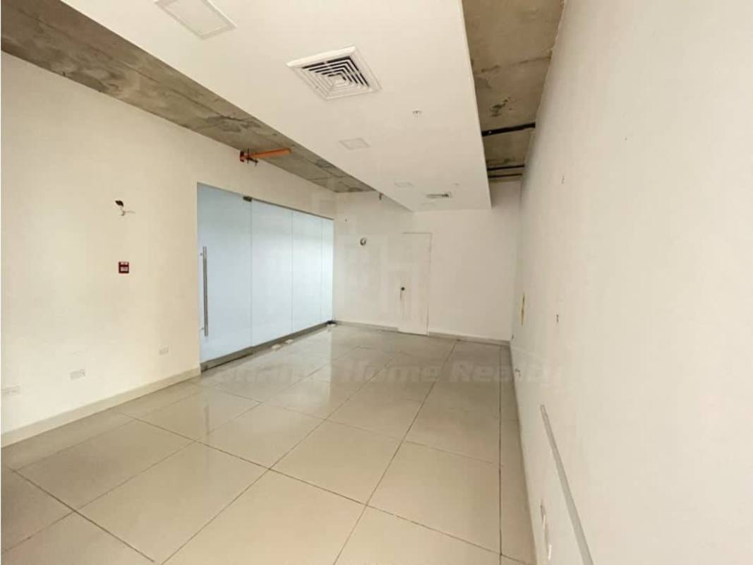 Well-divided bright office interior with tiled floor and skyline view BICSA Tower Panama