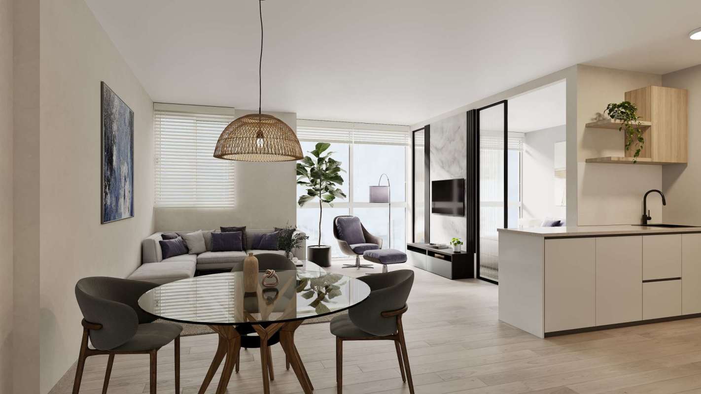 Bright open living dining apartment with balcony ocean view PH Seaside Panama