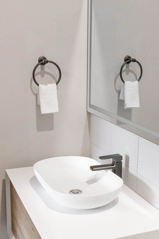 Modern bathroom with glass shower and vanity PH Seaside Panama