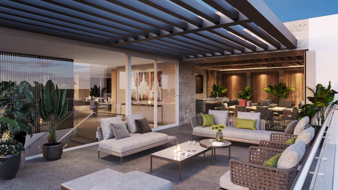 Spacious modern master bedroom with panoramic city and golf views in PH Celeste Santa Maria