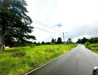 Corner intersection with grassy lot trees and paved roads in town center Volcán Panama