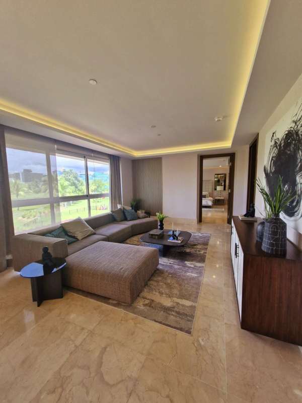 Balcony view of lake and golf course at The Reserve Santa Maria Panama luxury apartment