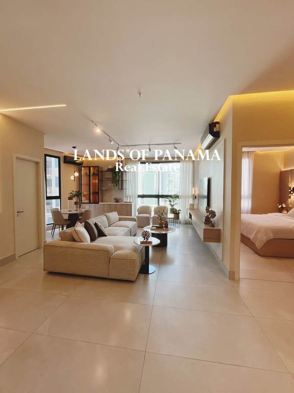 Stylish open-plan dining and living area with modern decor in Punta Paitilla luxury apartment