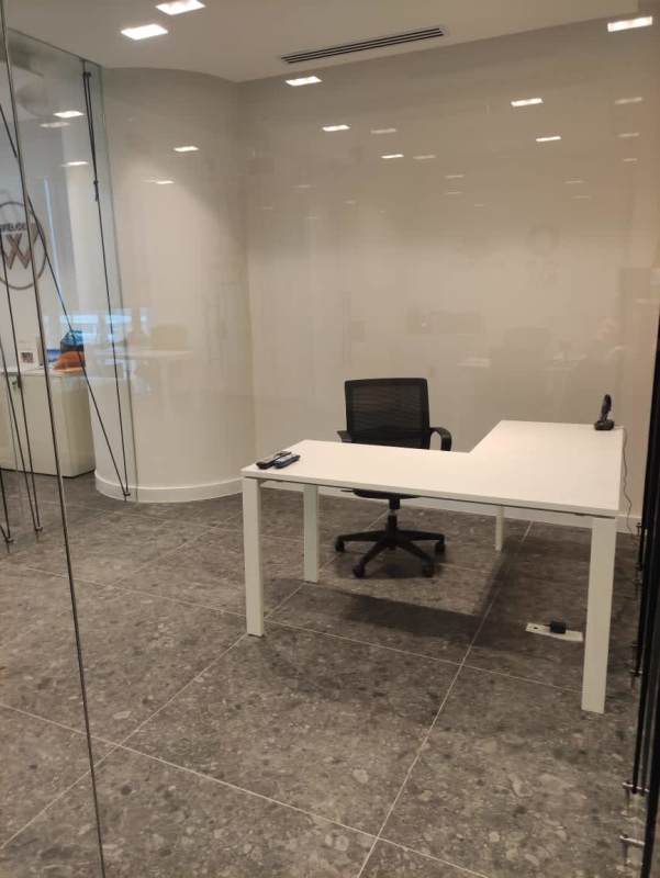 Private executive office with large windows city skyline Costa del Este Panama