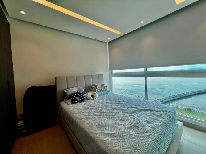 Spacious furnished bedroom with ocean views in luxury apartment PH Riverside Costa del Este Panama City