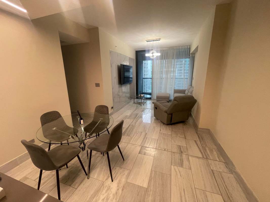 Elegant bathroom marble tiles walk-in glass shower rainfall head PH Armani San Miguelito Panama