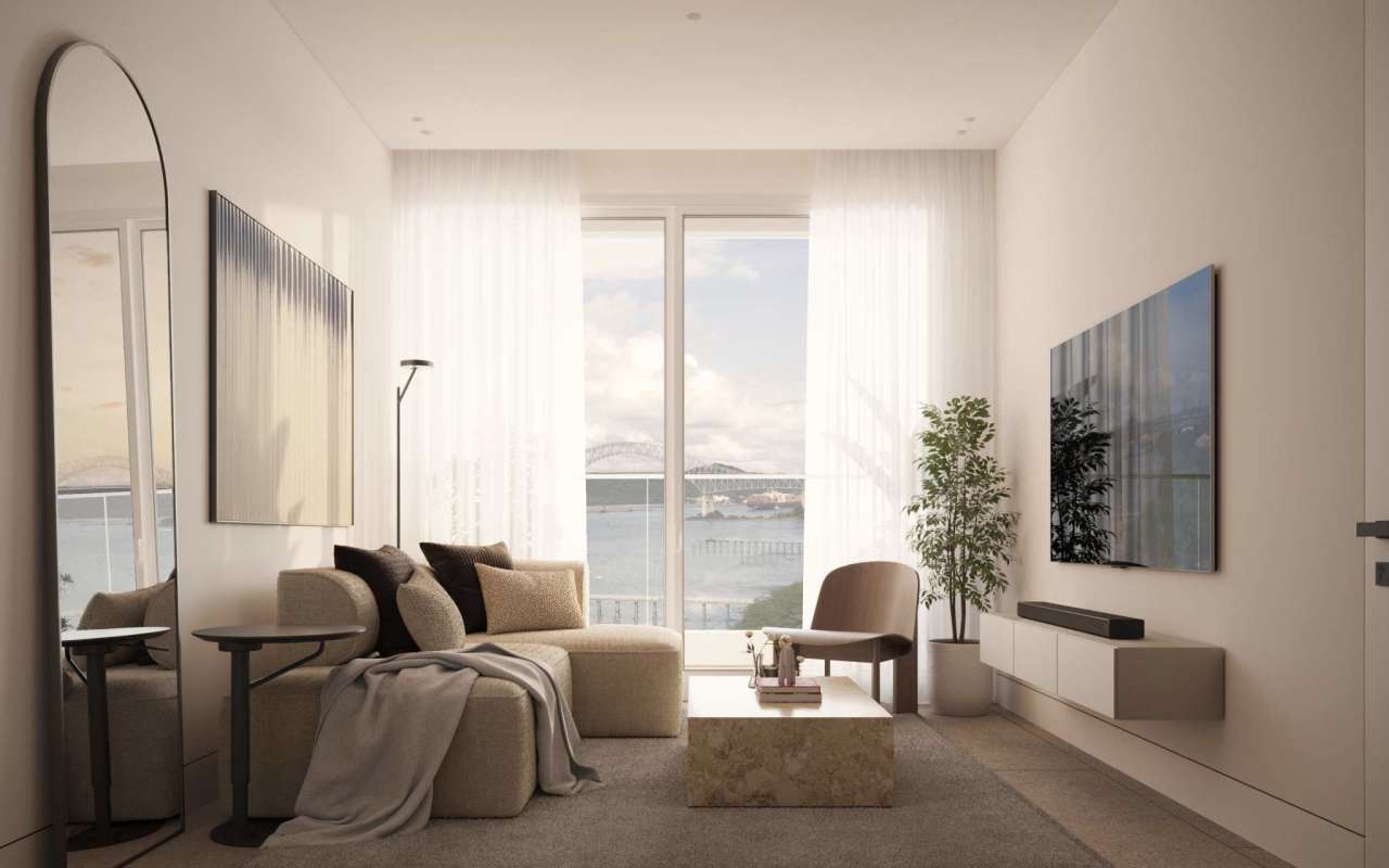 Chic studio interior with large windows ocean panorama Panama Nautilus Amador