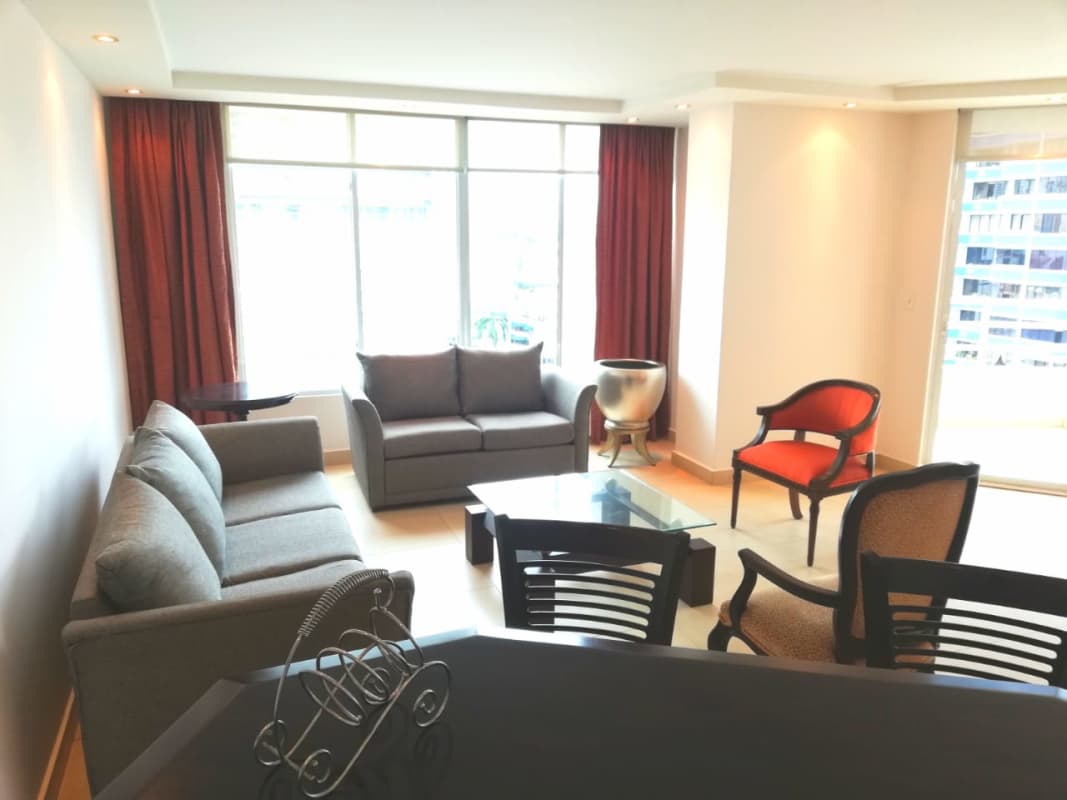 Master bedroom with bathroom and AC in furnished apartment PH Pacific Hills San Francisco Panama City
