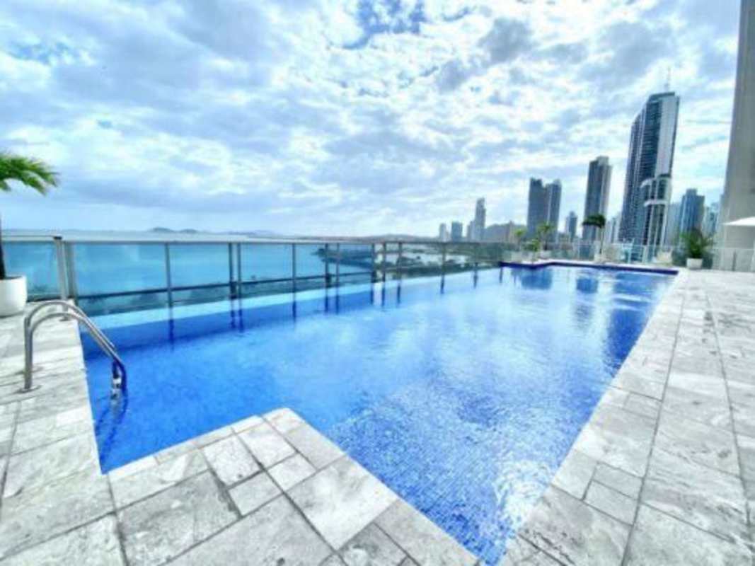 Panama coastal skyline with modern high-rise towers along Pacific waterfront and busy Avenida Balboa