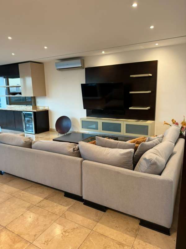 Luxury bathroom double vanity marble countertop dark wood PH Titanium Costa del Este Panama