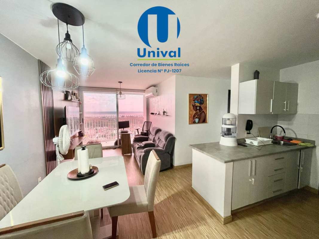 Modern open living room with dining space and balcony PH Alegría Parque Lefevre Panama