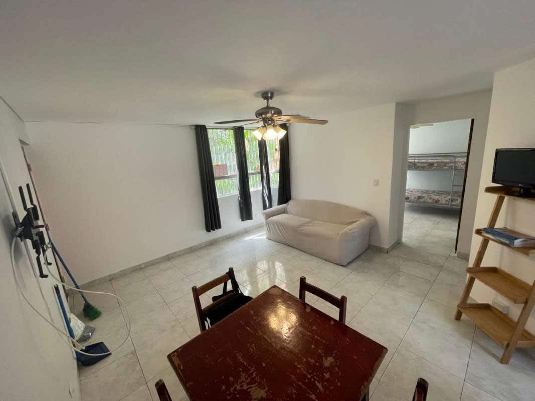 Compact kitchen with gas stove, refrigerator, washing machine, tile backsplash, ceiling fan, Villas El Carmen La Cresta Panama