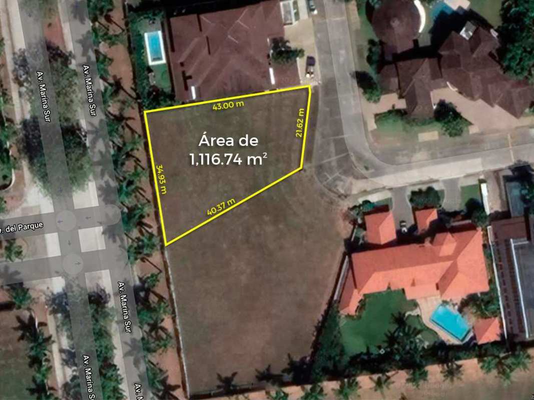 Outlined large residential lot aerial view near golf in luxury Santa María Costa del Este Panama