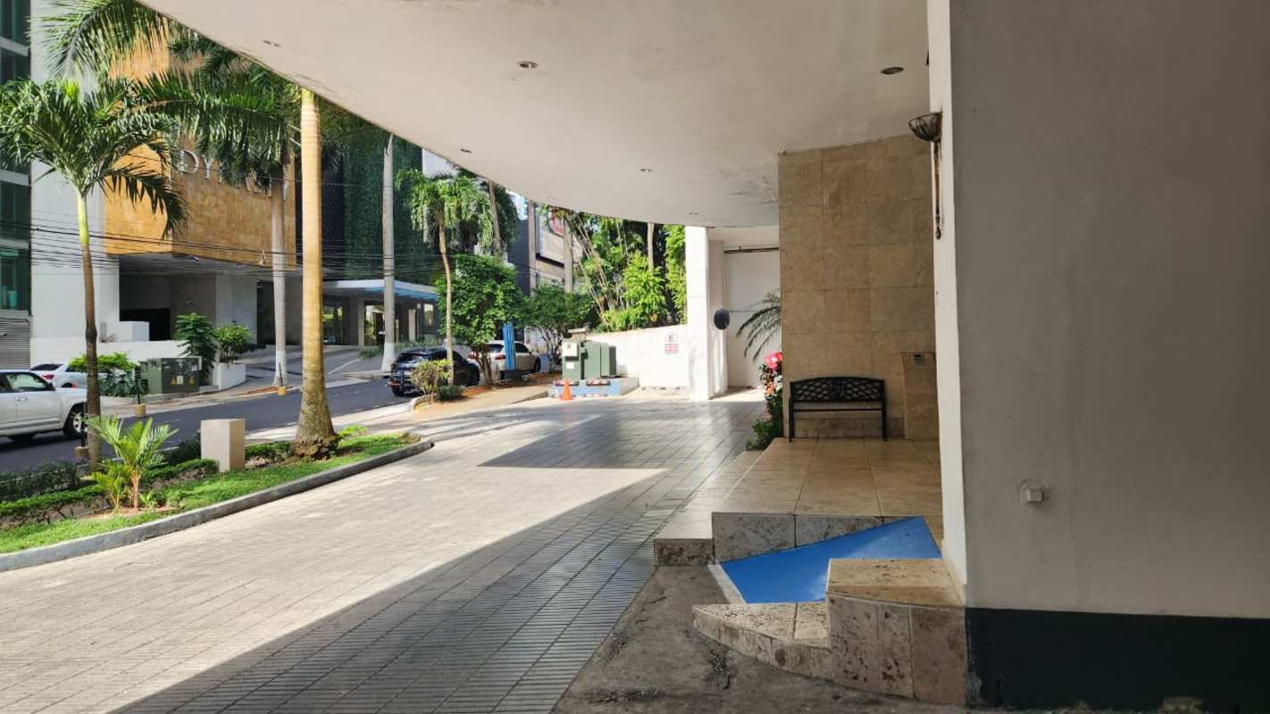 Bedroom with large window city skyline AC unit closet PH Bella Vista Park Panama