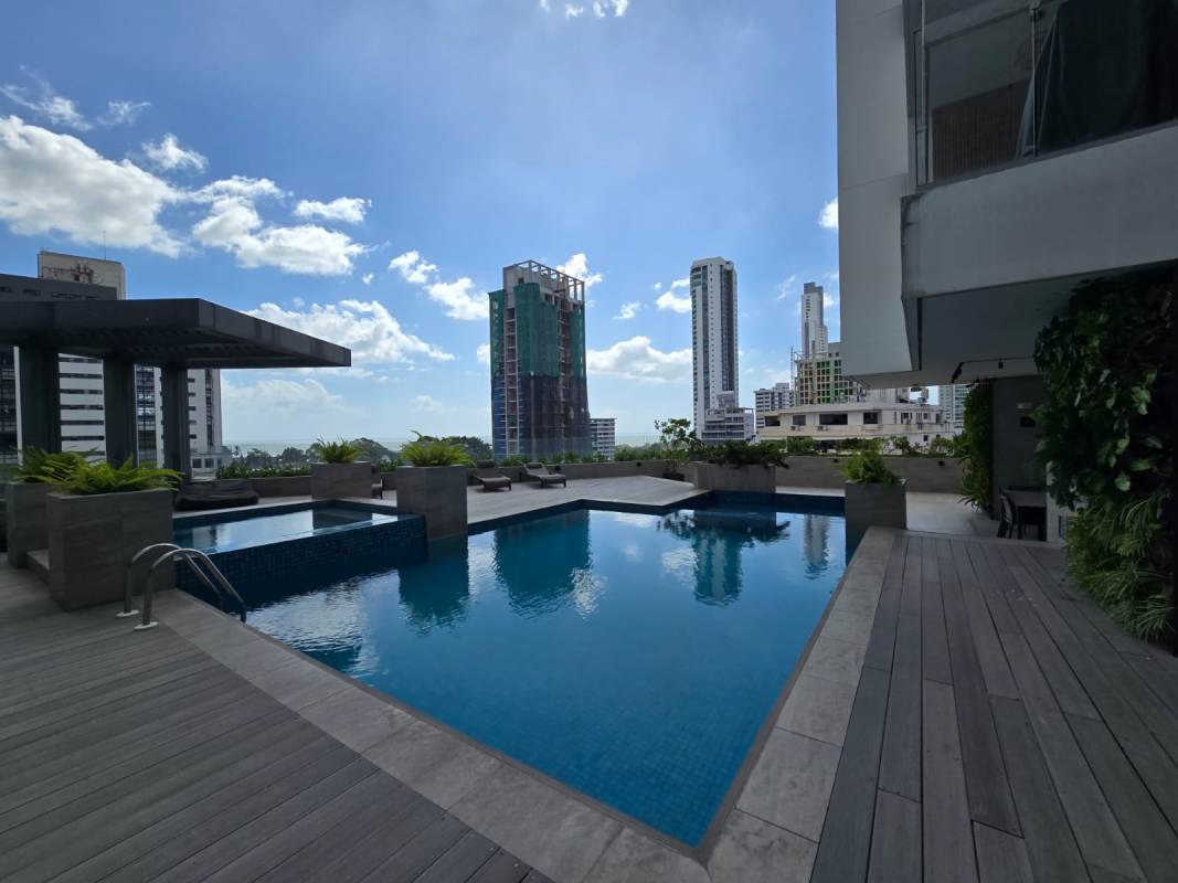 Spectacular rooftop infinity pool overlooking city skyline and ocean in PH Vita Coco del Mar Panama
