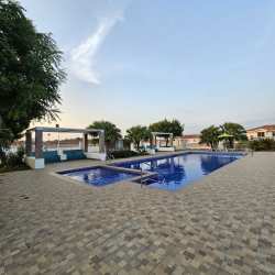 Large swimming pool with pergola, deck, palm trees in PH Versalles Costa Verde Panama