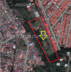 Aerial of rectangular plot outlined in red amid suburban neighborhood Vista Alegre Capira