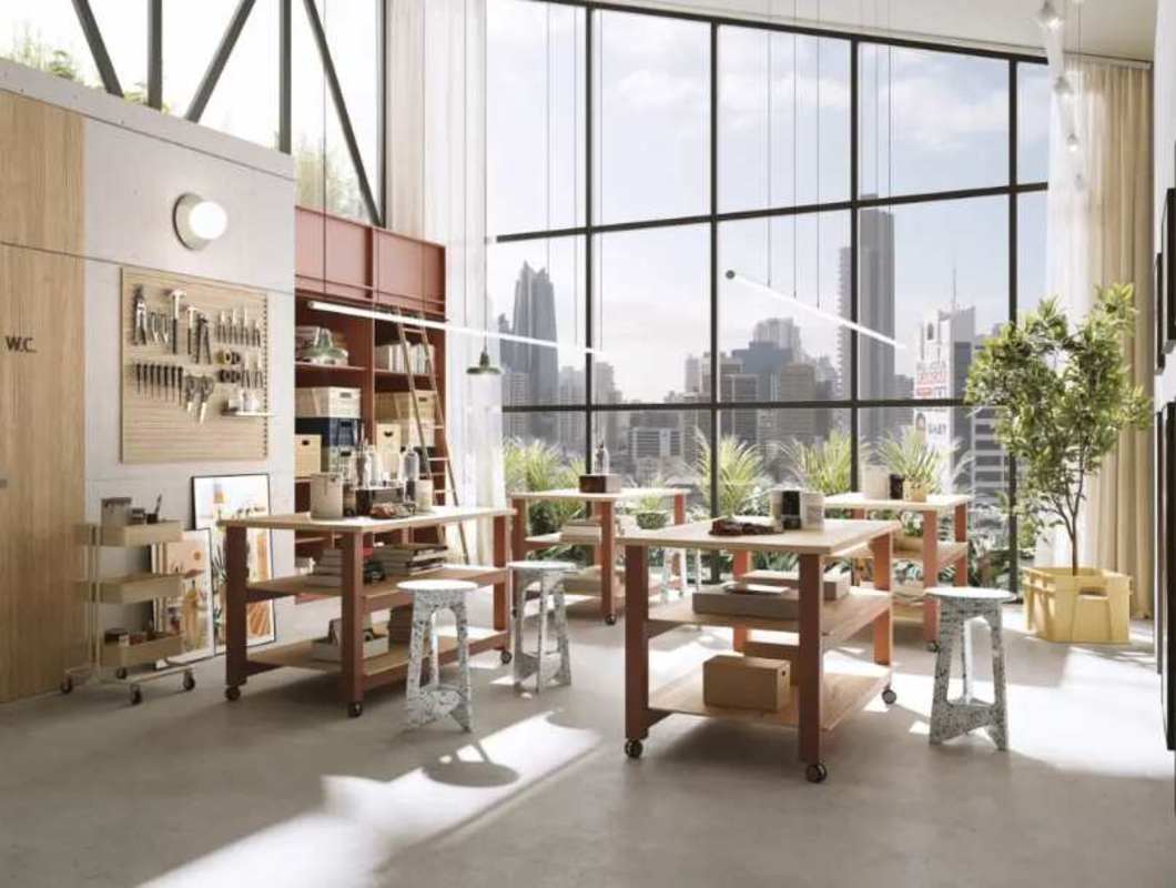 Minimalist light wood kitchen and dining space in new Panama City apartment