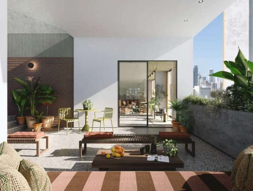 Private terrace with outdoor seating and skyline views at PH Cangrejo 360 Panama