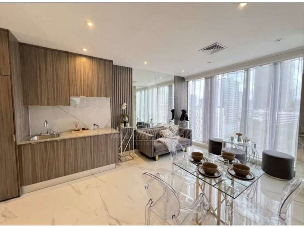 Apartment with floor-to-ceiling windows open kitchen dining in PH Amazonas Bella Vista Panama