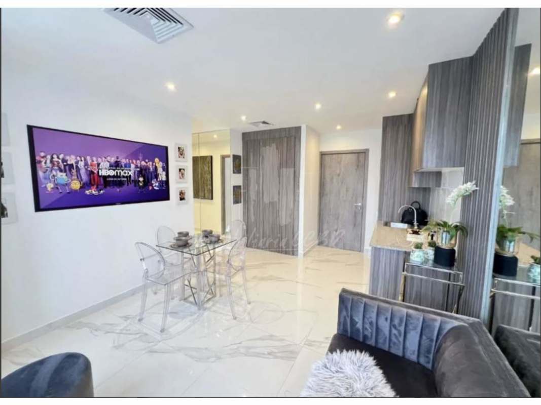 Living dining room with balcony access city skyline PH Amazonas Bella Vista Panama