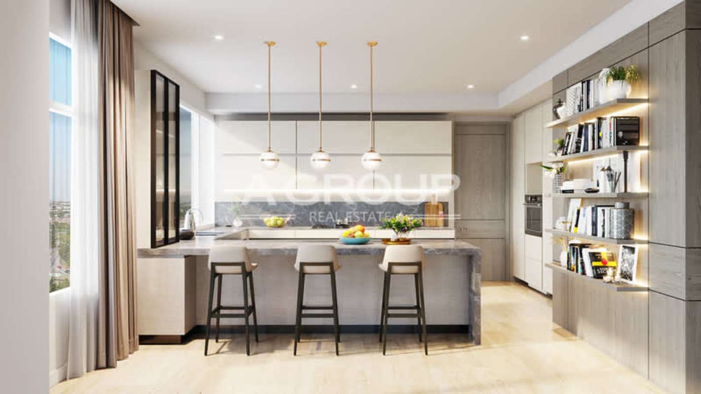 Spacious bedroom with large window city skyline views and modern décor in PH Celeste Panama