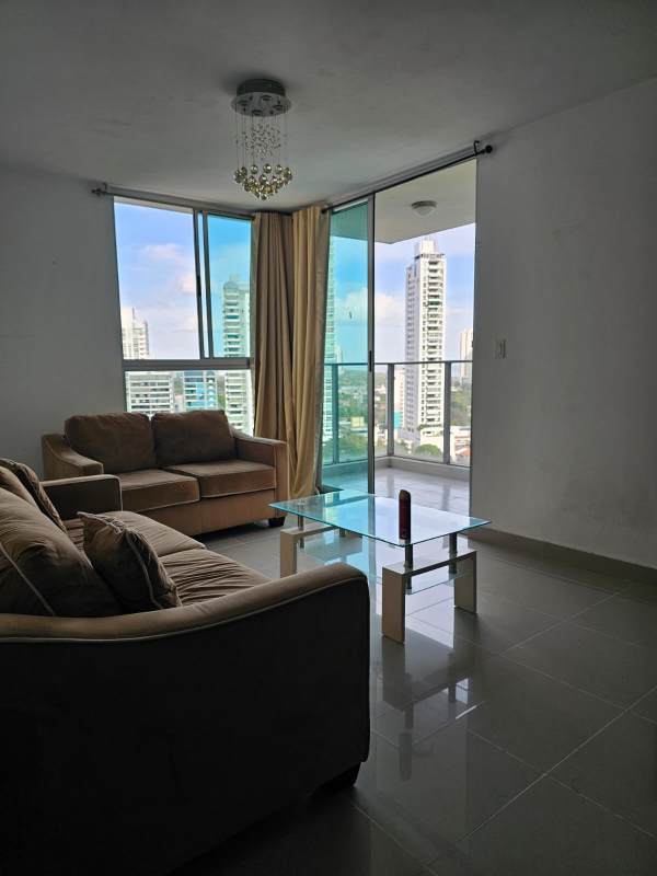 Bedroom with split AC, large closet, navy curtains in PH Carrasquilla Park Panama City