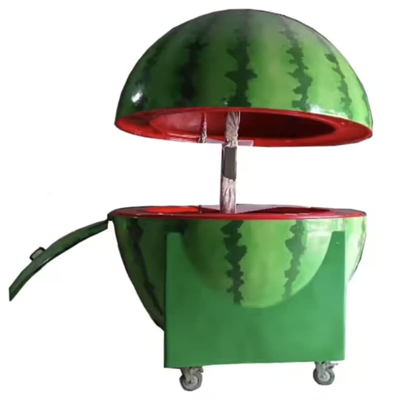 Whimsical watermelon-shaped portable kiosk ideal for fruit sale or retail in Punta Pacífica Panama City