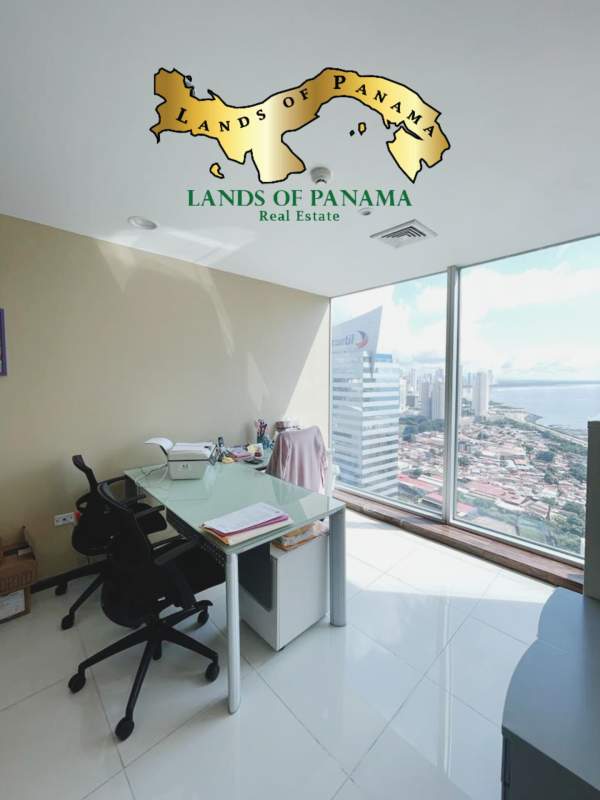 Modern reception lobby with curved desk and seating at Oceania Business Plaza Punta Pacifica Panama