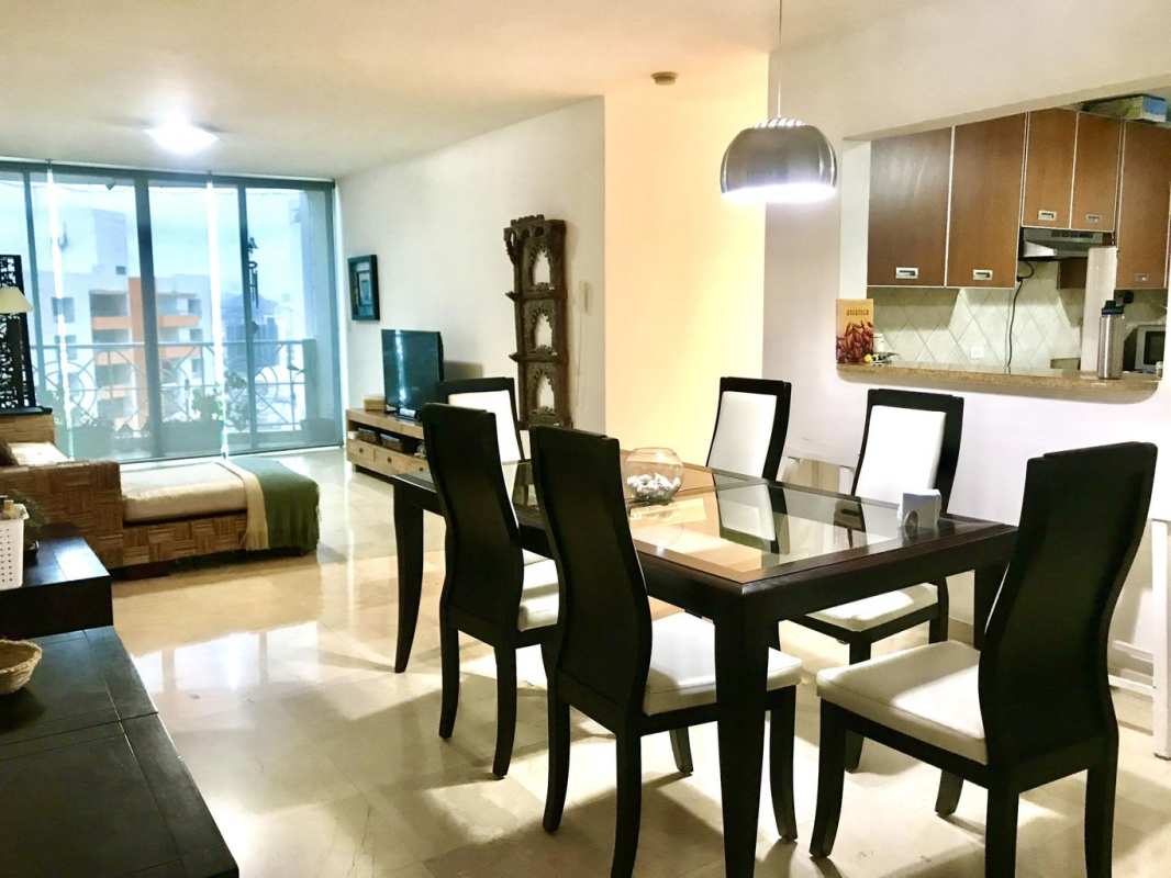 Granite countertop kitchen with appliances in luxury Punta Pacifica apartment