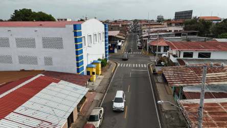 Aerial photo mixed commercial and residential area with paved roads in Chitre Panama