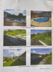 Blue swimming pool with garden landscaped area Villa del Sol Chame Panama house for sale
