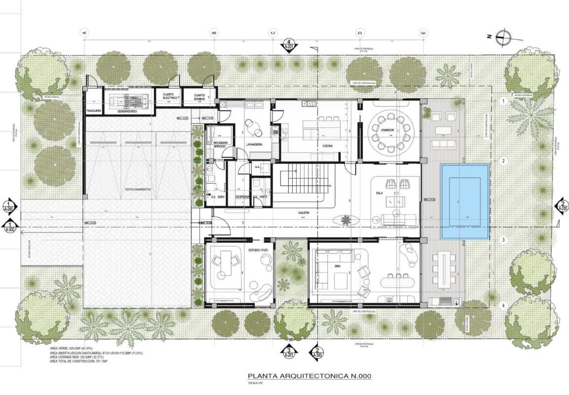 Detailed house floor plan with bedrooms garden pool Peninsula Estates Santa Maria