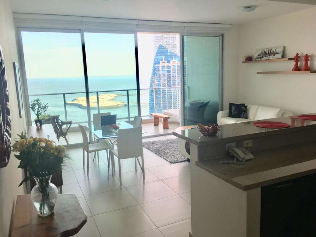 Furnished second bedroom with city view window, closet in PH Dupont Tower Punta Pacifica Panama City
