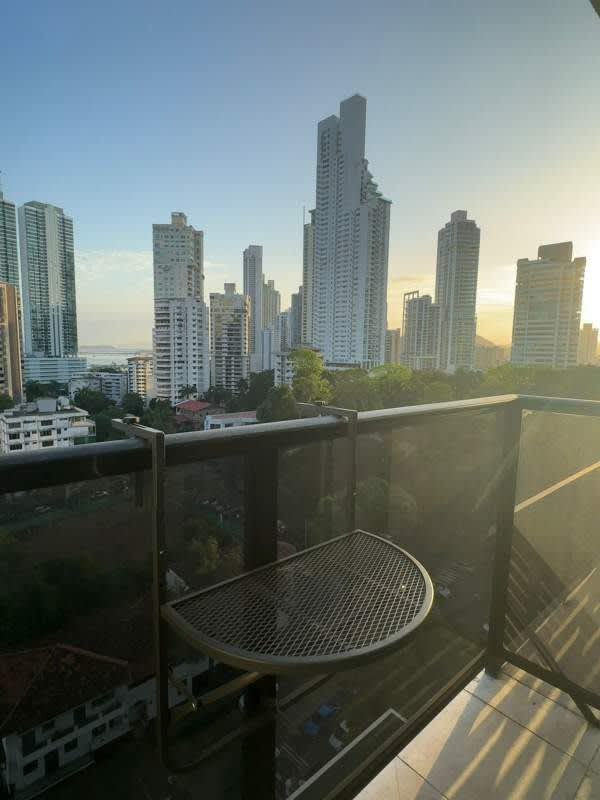 Glass balcony with city view sunset at PH Costa Pacifica Calle 50 Panama