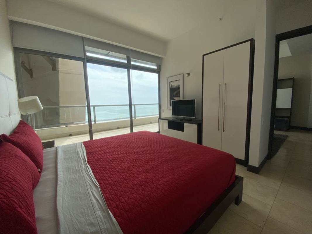 Equipped modern kitchen with granite countertops and stainless appliances in JW Marriott Panama apartment rental