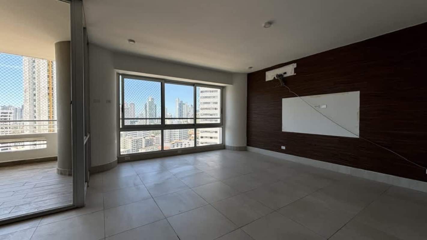 Contemporary kitchen with granite countertop and large window at PH Luxor 300 El Cangrejo Panama