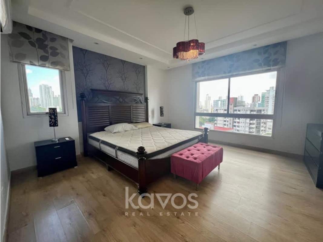 Modern luxury bathroom with double sinks, walk-in shower, mosaic accent PH Luxor Panama City