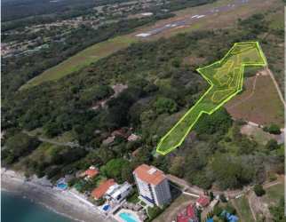 Drone view property boundary with ocean near resorts Playa Blanca Rio Hato Panama