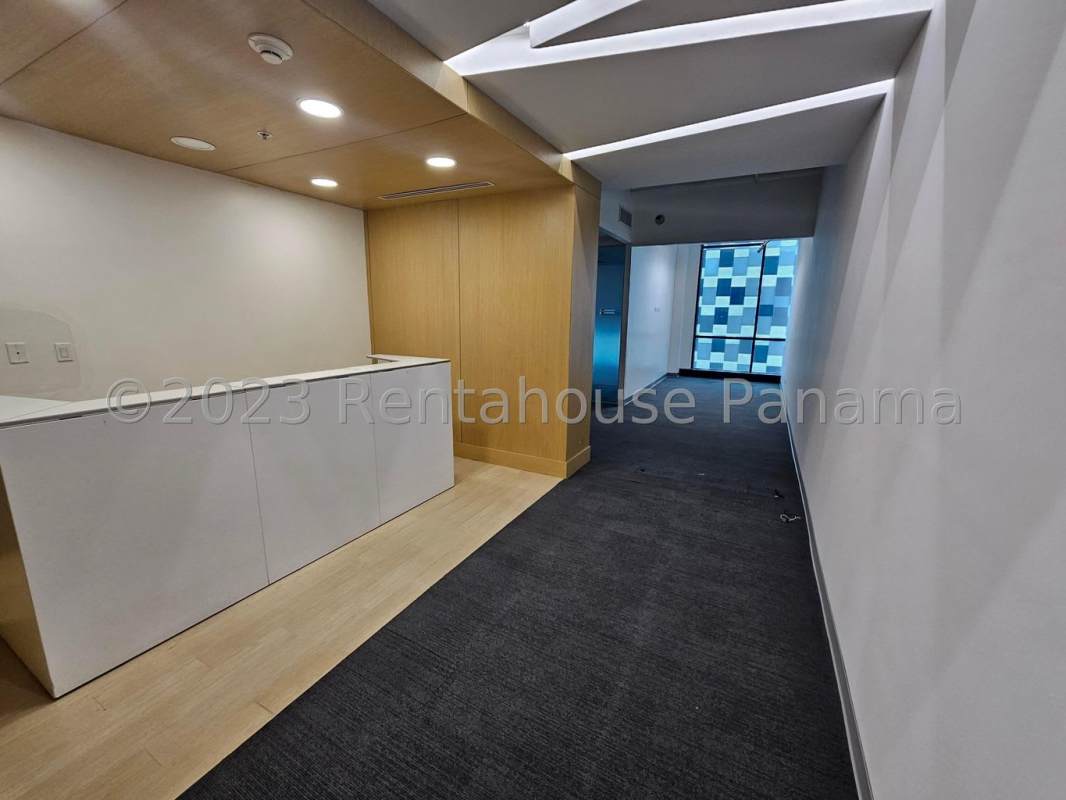 Large flexible open-plan furnished empty office space glass partitions Costa del Este Business Tower Panama