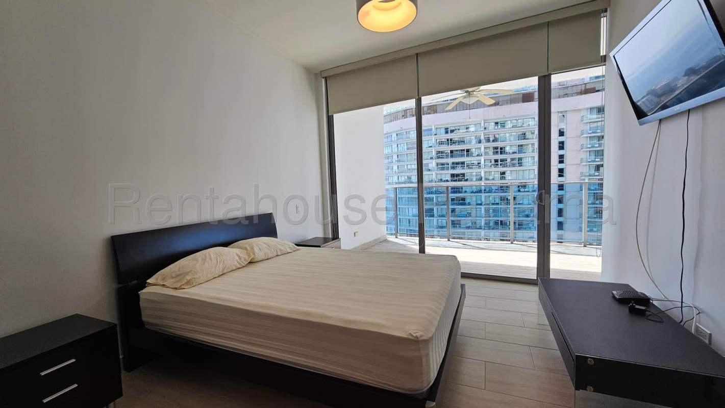 Bright spacious secondary bedroom marble floors ocean view windows PH Ocean Club Punta Pacifica Panama