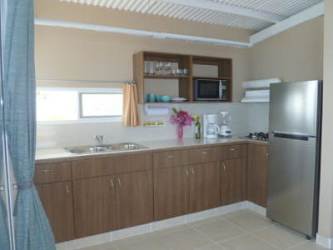 Wood cabinet kitchen granite countertops in Playa Corona beachfront estate for sale